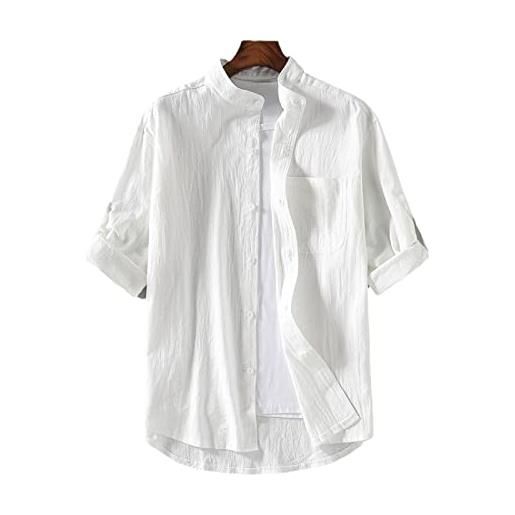 YAROVA camicia a maniche corte da uomo - camicia a maniche corte in stile cinese estivo da uomo camicie casual tinta unita in lino sottile abbigliamento mezza manica abbigliamento da lavoro taglie