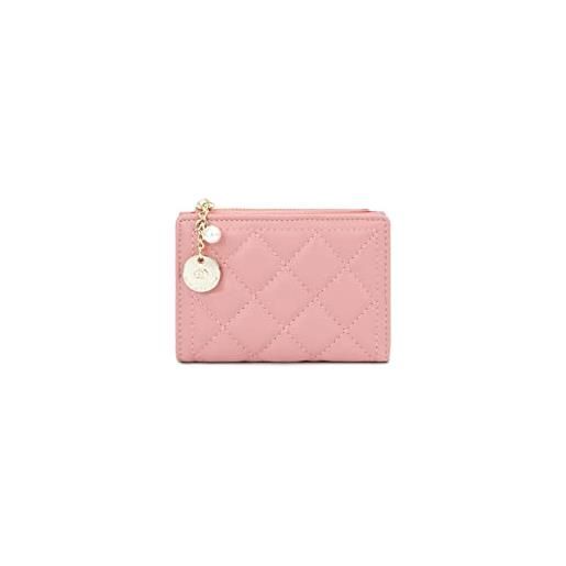 PORRASSO portafoglio corto da donna moda portamonete carte di credito di pu portafoglio piccolo wallet tasca moneta con 5 scomparti per carte rosa