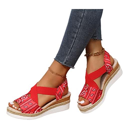 VALINK sandali da donna con zeppa e plateau, stile etnico, con cinturino incrociato, estivi, stile etnico