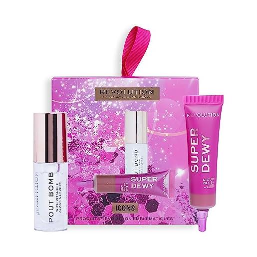 Makeup Revolution set regalo icone, gloss labbra, blush liquido e confezione regalo rosa inclusa