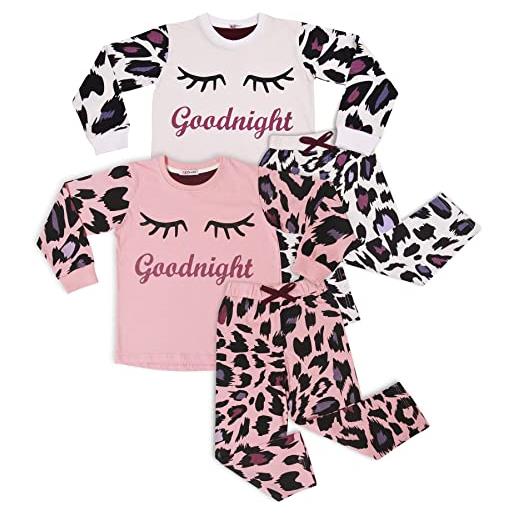 A2Z 4 Kids ragazze goodnight pyjamas bambini pacchetto di 2 pjs leopardo lounge abito - pjs 154 2 pack 9-10