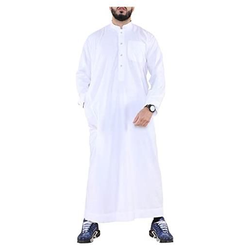 TruClothing.com abito da uomo thobe jubba nehru con colletto alla coreana, abbigliamento islamico in cotone musulmano, caftano saudita, crema, s