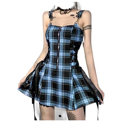 WSZJLN mall goth punk estetico y2k cerniera fasciatura corsetto fata grunge abito scozzese abito vintage gothic alt outfit per capodanno-1, s