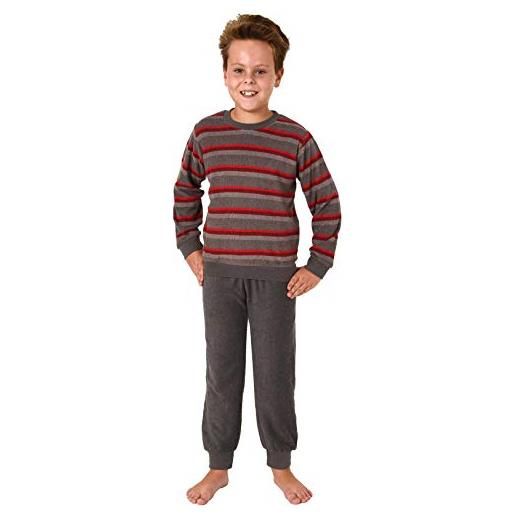 Great Boy pyjama 291 501 13 578 - pigiama a maniche lunghe con polsini, in spugna, motivo a righe grau 134 cm-140 cm