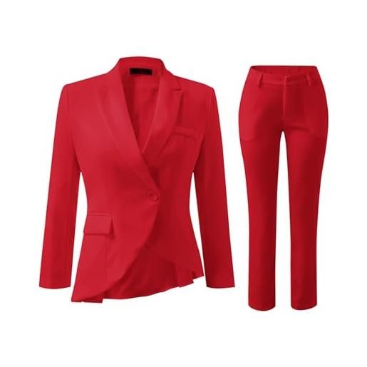 OIUHJN tuta da donna in 2 pezzi con 1 bottone, business, lavoro, ufficio, vestibilità aderente, giacca e pantaloni, colore: rosso, s