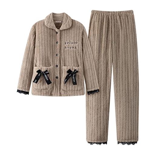UKKO pigiama inverno caldo flanella donna pigiama set set di fitti velluto di corallo in velluto a maniche lunghe in pile abiti da notte
