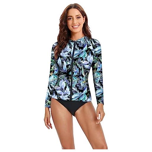 YouNaiJia 2 pezzi donna cerniera stampata costume da bagno surf diving costume da bagno manica lunga costume da bagno rash guard(xxl, y3)