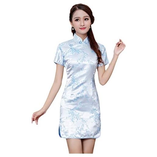 YAROVA vestito da cinese donna -plus size cinese tradizionale qipao classic women summer manica corta cheongsam oriental style wedding evening party abiti eleganti, blu, s