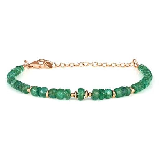 GEMSTONE COUTURE bracciale con perline di smeraldo naturale da donna, gioielli con perline di pietre preziose fatti a mano in argento sterling 925-22 cm