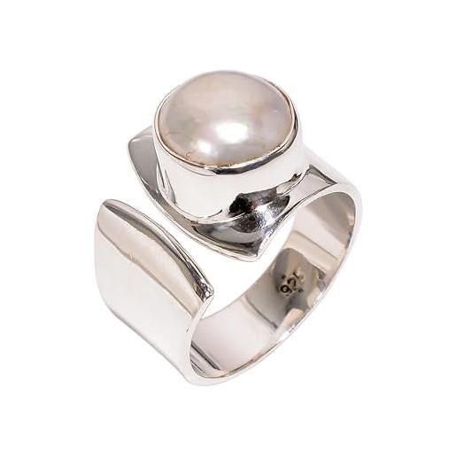 Lavie Jewelz anello in argento sterling 925 con perle barocche anello pieno dito anello alla moda personalità dichiarazione perla anello per donne ragazze regalo taglia uk p, metallo pietra metallo, 