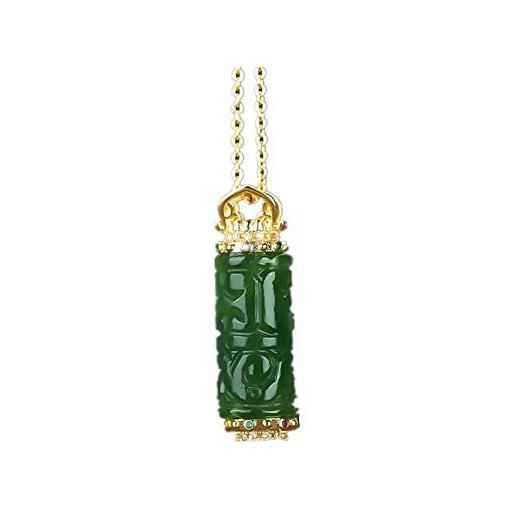 Yigedan - collana con ciondolo a forma di drago avvolto in vera giada, con ciondolo a forma di amuleto e catena per uomo e donna