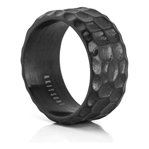 Akitsune terra anello | roccia granito martellato anello uomo acciaio designer nero opaco - us 10