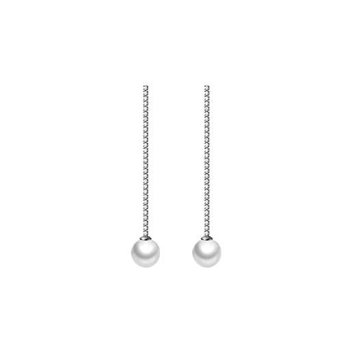 SLUYNZ 925 orecchini pendenti di perle in argento sterlina catena per donne ragazze adolescenti orecchini pendenti cz lunghi goccia di perle (a-silver)