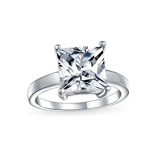 Bling Jewelry anello di fidanzamento classico personalizzato senza tempo 3ct aaa cz square brilliant princess cut solitaire per le donne. 925 sterling silver plain band personalizzabile