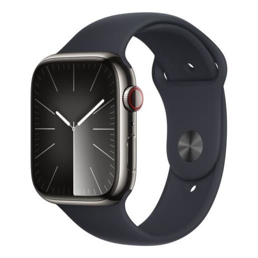 Apple smartwatch Apple watch series 9 gps + cellular 45mm cassa in acciaio grafite con cinturino sportivo s/m mezzanotte [mrmv3ql/a]