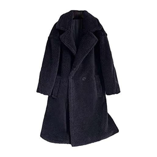 Yuntanu cappotti da donna in finto montone invernale spesso caldo orsacchiotto giacca lunga, cappotto teddy nero, medium