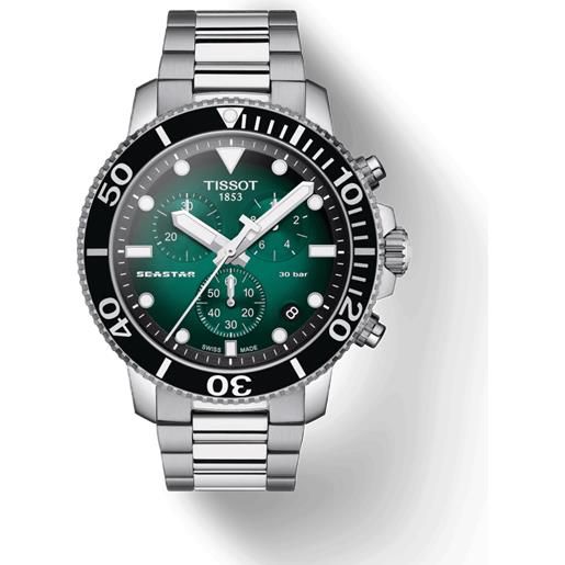 Tissot orologio Tissot seastar 1000 chronograph con quadrante verde sfumato e cinturino in acciaio