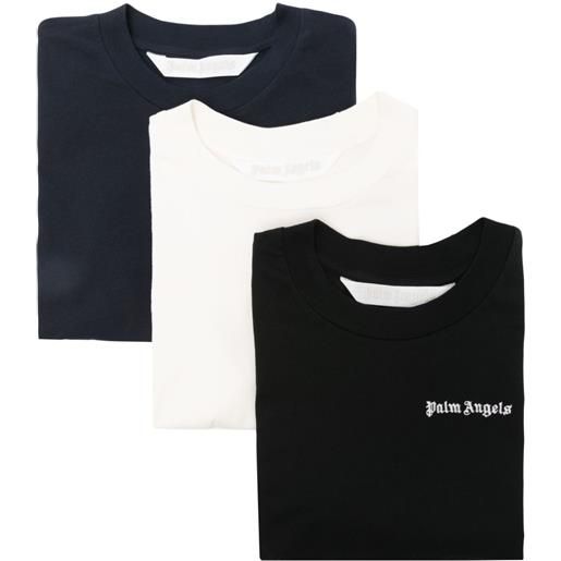 Palm Angels set di 3 t-shirt classic con ricamo - nero
