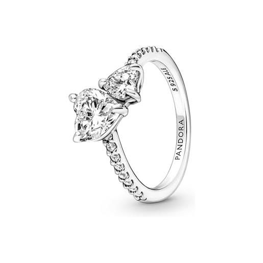 Pandora timeless anello con doppio cuore in argento sterling con zirconia cubica trasparente, 60