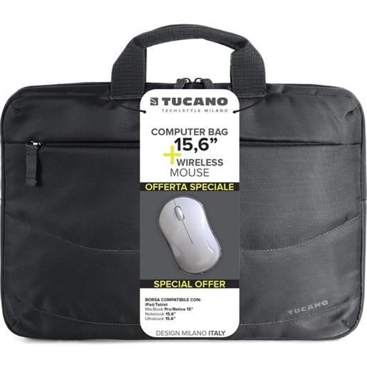 TUCANO borsa custodia con tracolla e maniglia per notebook 15,6 colore nero + mouse wireless - bu-bidea-wm