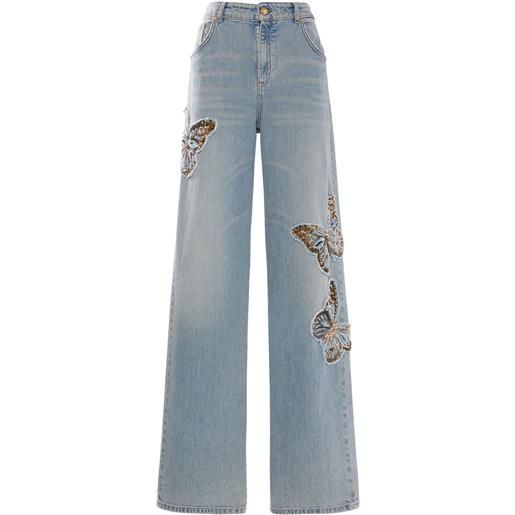 BLUMARINE jeans larghi vita media butterfly in denim