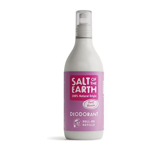 Salt Of the Earth natural deodorant roll on refill by salt of the earth, peony blossom - vegan, long lasting protection, leaping bunny approved, made in the uk - 525ml