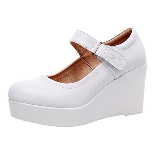 Jamron donna piattaforma alta 6cm tacco a zeppa scarpe mary jane gancio e anello décolleté in pelle nero sn070281-1 eu38.5