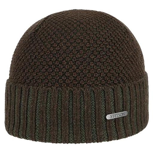 Stetson berretto con risvolto tevida merino uomo - made in italy beanie invernale lana autunno/inverno - taglia unica marrone scuro