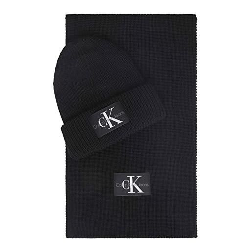 Calvin Klein Jeans monologo patch beanie + scarf k50k509910 pacchetti regalo, nero (black), os uomo
