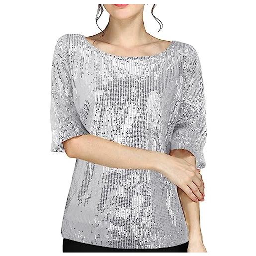 MJGkhiy maglietta paillettes donna elegante taglie forti scollo a v tunica curvy tops capodanno camicia da cocktail scintillante maglie con stampa tee bluse moda abbigliamento saldi