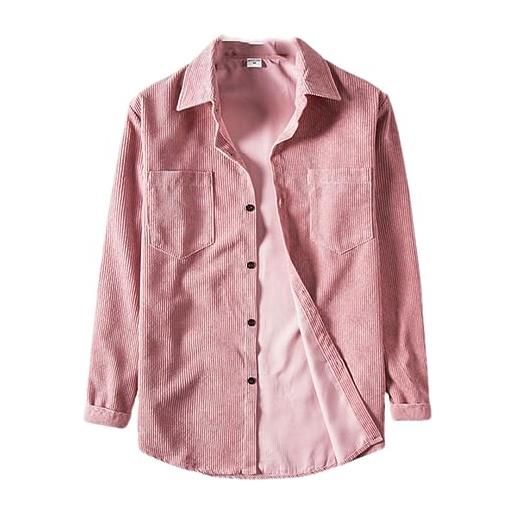 Generic camicia da uomo in velluto a coste a maniche lunghe, casual, con bottoni, camicia a costine, 1811a-r7 rosa, xxl