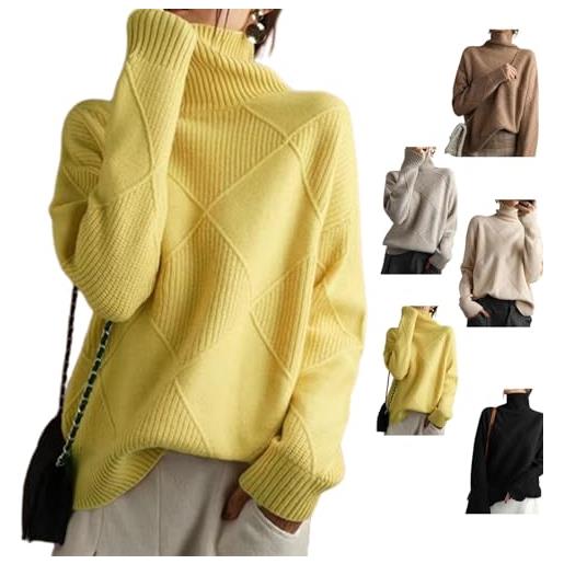 LVTFCO maglione dolcevita donna, maglione dolcevita in cashmere sciolto, maglioni invernali in maglia a maniche lunghe spesse (m, yellow)