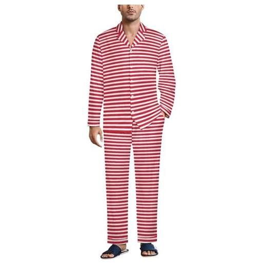 OTRAHCSD indumenti da notte da uomo, set pigiama a righe bianche e rosse, camicia da notte a maniche lunghe e pantaloni, stile, xxl