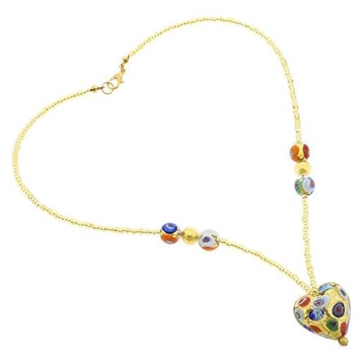 GlassOfVenice - collana da donna con cuore in vetro di murano - klimt