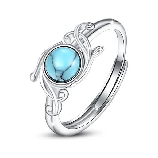 OHAYOO anello turchese in argento sterling s925 anello turchese boho gioielli regolabili a vite gioielli regalo per donne ragazze, argento