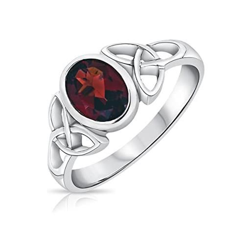DTPsilver® anello nodo celtico donna - anello nodo argento 925 donna - anello pietra di granato naturale - anello granata