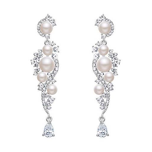 Clearine orecchini donna matrimonio nuziale zircone cristallo perla simulata grappolo lampadario orecchini pendente trasparente argento-fondo