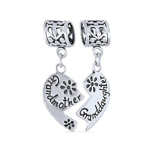 Bling Jewelry personalizzato bff puzzle due pezzi split cuore forma parole nonna nipote pendenti goccia charm ossidato. 925 argento adatto bracciale europeo