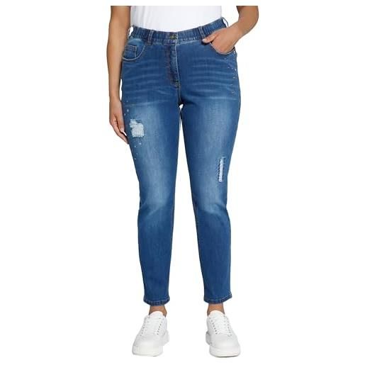 Ulla popken jeans mia, destroyed, 5 tasche, gamba conica 798092, blu denim, 32w / 32l donna
