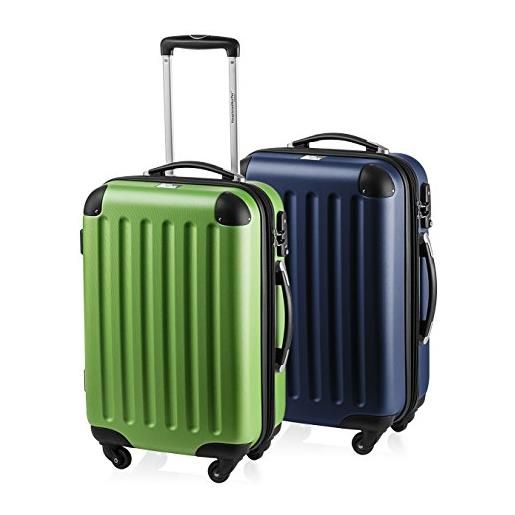 Hauptstadtkoffer - spree - set di 2 valigie trolley rigido con estensione, abs, tsa, 4 ruote, 55cm, verde mela-blu scuro