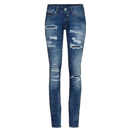 Herrlicher, jeans touch slim in cotone biologico, destroyed, dicey, 42/44 it (29w/30l)