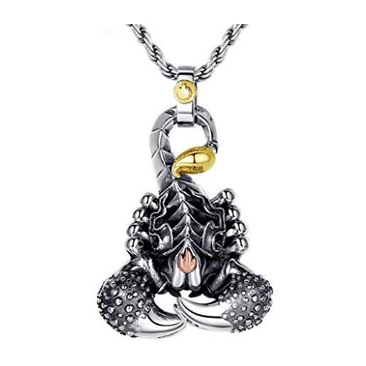 Kipebep collana pendente scorpione argento s925, regalo moda uomo, catena 65 cm, argento