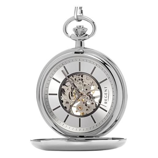 REGENT orologio da tasca da uomo, scheletro, 51 mm, carica meccanica manuale, incl. Catena di orologi da tasca p-769