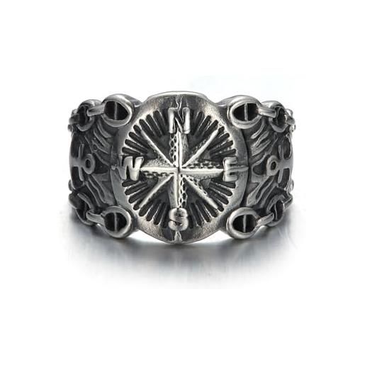 GTHIC anello da uomo in acciaio inossidabile con bussola pirata vichinga anello vintage da motociclista con ancoraggio marino del nord anello da marinaio con amuleto taglia 9