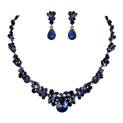 EVER FAITH set gioielli donna, austriaco cristallo festa nuziale floreale lacrima goccia collana orecchini set blu nero-fondo