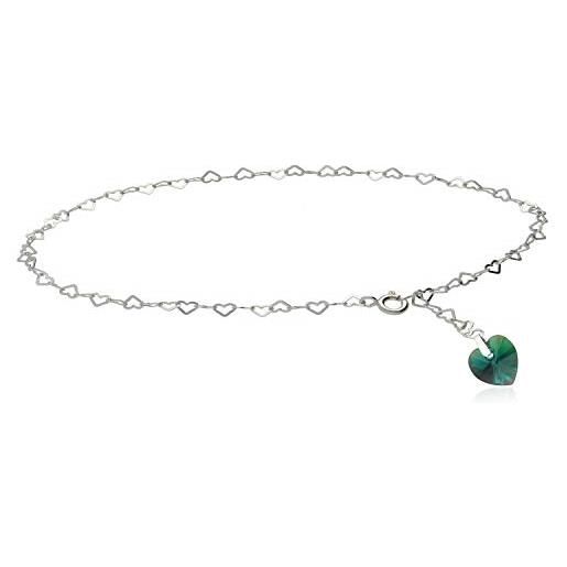 Kristallwerk cavigliera in argento 925 con cuore swarovski, vari colori, argento, colore: emerald ab, cod. 622810205abherzfks