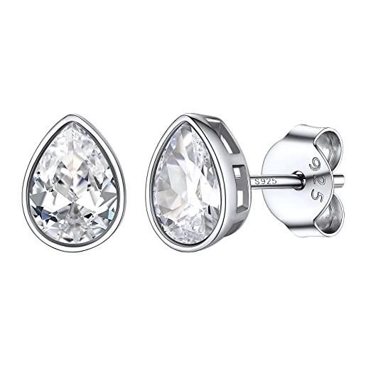 Silvora orecchini a bottone in argento sterling per donna a forma goccia d'acqua/diamante piccoli orecchini a bottone minimalismo aaa zirconia cubica antiallergico non sbiadire