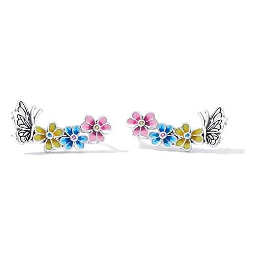 Qings fiori ear cuff orecchini da donna in argento 925 climber ipoallergenico orecchini di farfalla ragazze regalo per natale e compleanno