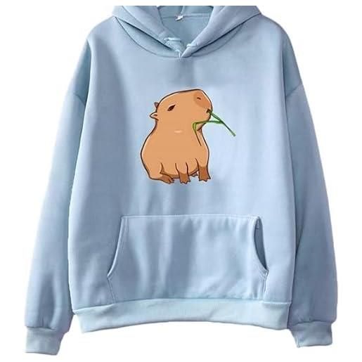 HAPOWELL divertente felpa con cappuccio con stampa capybara, top da uomo e da donna, pullover alla moda con motivo harajuku. , blu, small