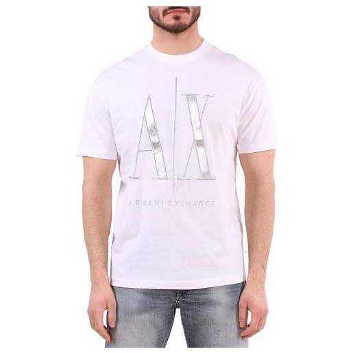 Armani Exchange maglietta da uomo comfort fit metallic icon logo tee comfort fit metallizzato icona logo tee, bianco, l